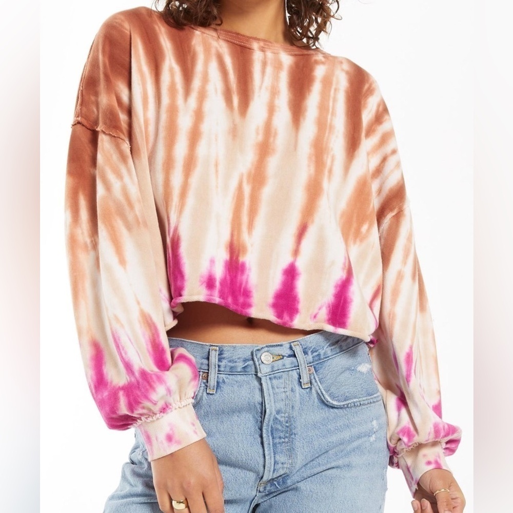 Z Supply Orange and Pink Cropped Tie Dye Sweater sz L